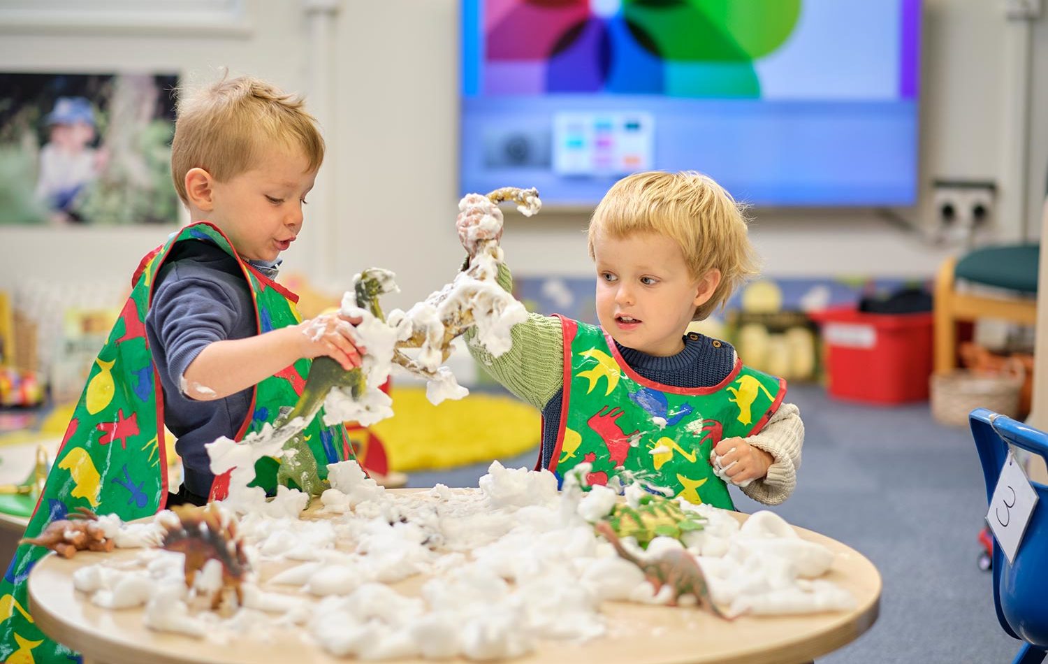 Sensory activities encourage the children to think about different textures, colour and materials